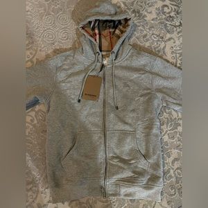 Burberry Zip-Up Hoodie Gray Large